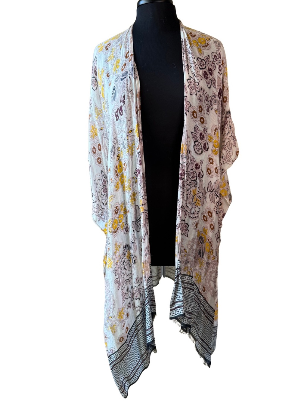 lovestitch White Floral Kimono Size Medium Large Yellow Brown Details